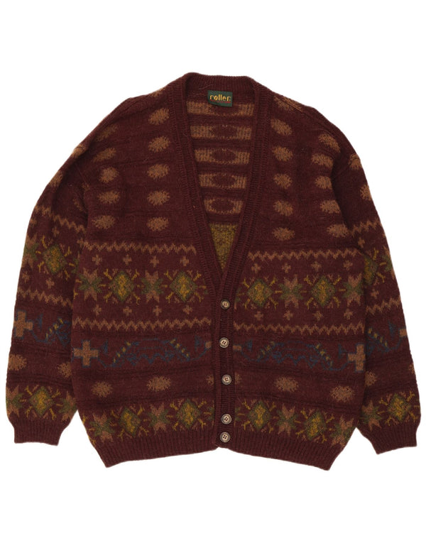 vintage Mens Cardigan Sweater IT 50 Medium Brown Fair Isle Alpaga Laine
