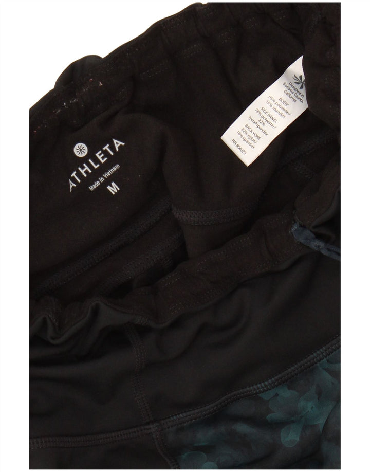 ATHLETA Leggings Femme UK 12 Polyester Floral Noir Moyen