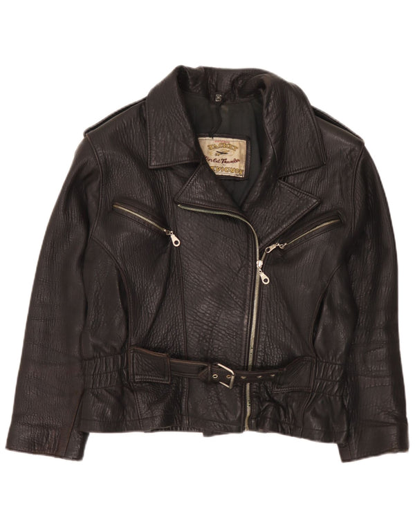 Chevignon Veste de motard en cuir pour femme UK 14 Medium Noir