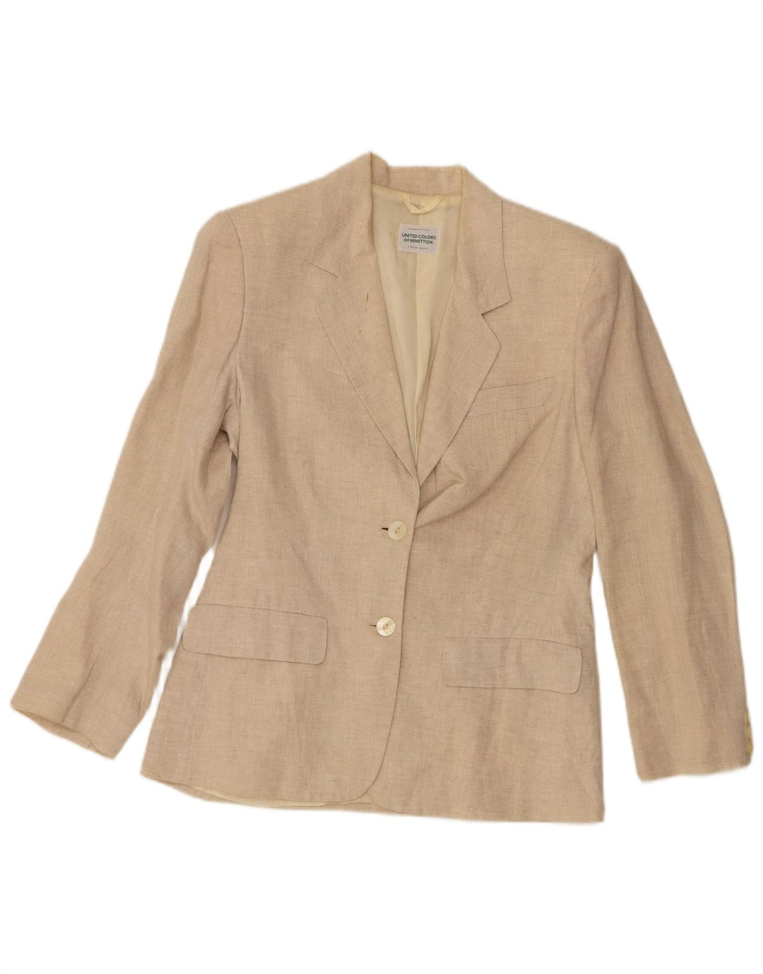 Benetton Veste Blazer 2 Boutons Femme IT 40 Petit Lin Beige
