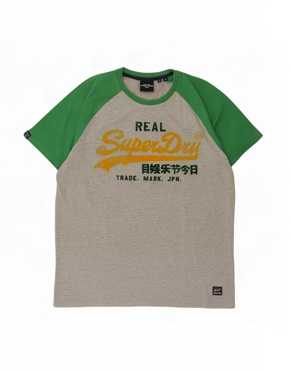Superdry Homme Graphic T-Shirt Top XL Gris Colorblock Coton