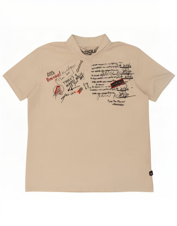 Desigual Polo graphique homme 2XL blanc coton