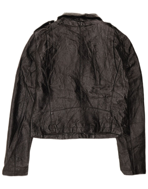 Oasis Veste de motard en simili cuir pour femme UK 12 Medium Noir Polyuréthane