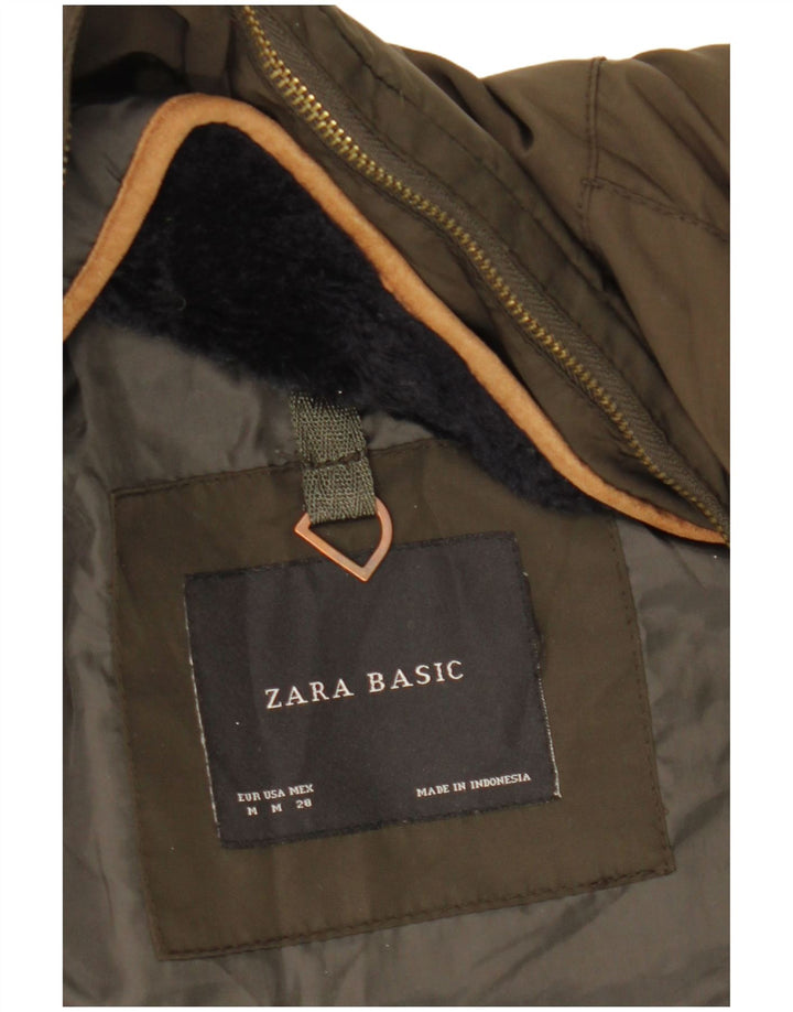 Zara Veste matelassée à capuche pour femme UK 14 Kaki moyen
