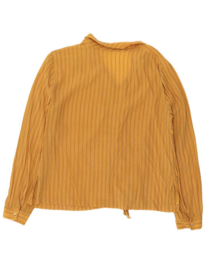 vintage Womens See Through Blouse Top UK 16 Grand Jaune Rayé
