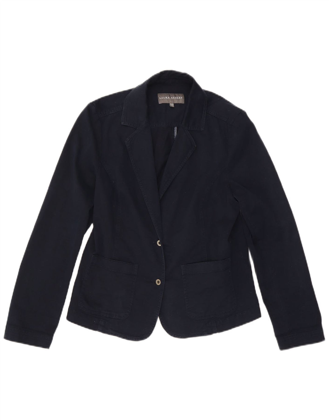 LAURA ASHLEY Veste blazer à 2 boutons pour femme UK 12 Bleu marine moyen en coton