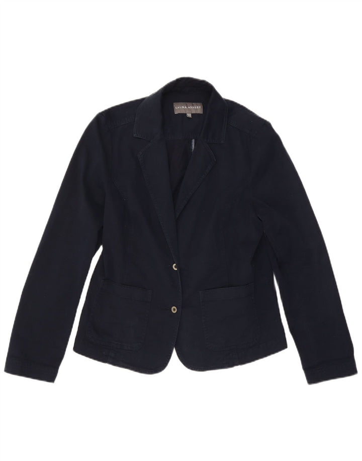 LAURA ASHLEY Veste blazer à 2 boutons pour femme UK 12 Bleu marine moyen en coton