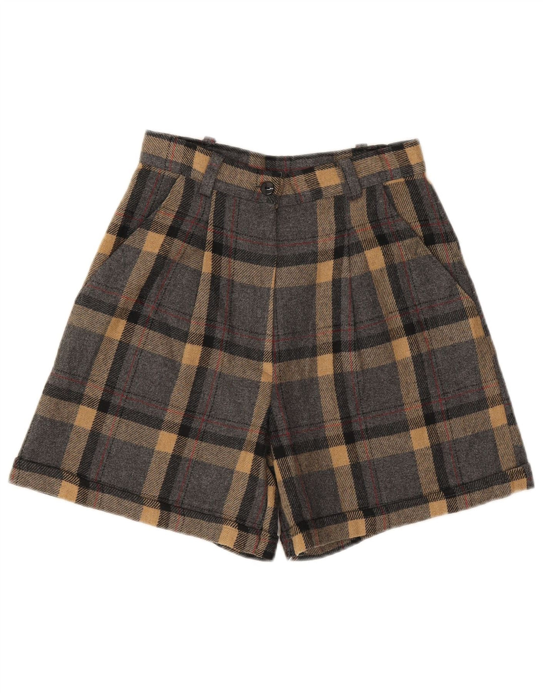 VINTAGE Short chino jambe large pour femme IT 42 Medium W28 Gris Plaid