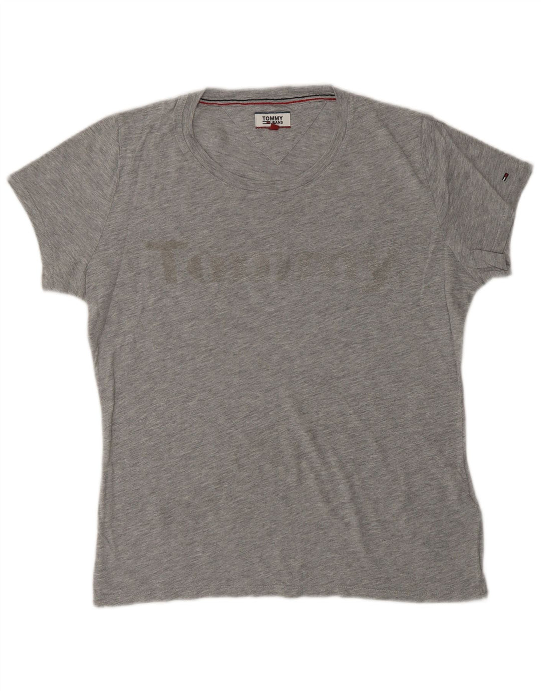 TOMMY HILFIGER T-shirt graphique surdimensionné pour femme UK 10 Small Gris