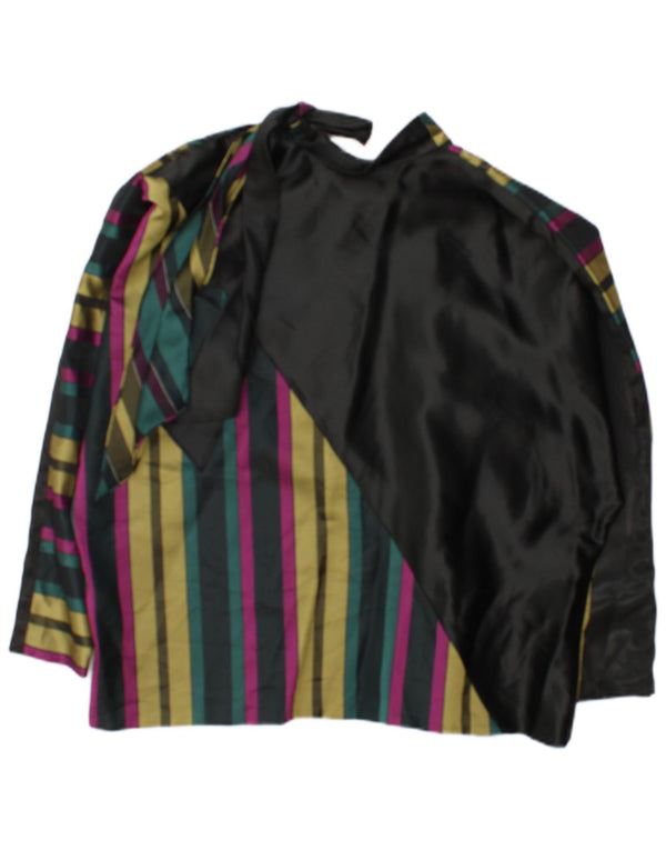 vintage Femmes Manches Longues Blouse Top UK 18 XL Rayé Multicolore
