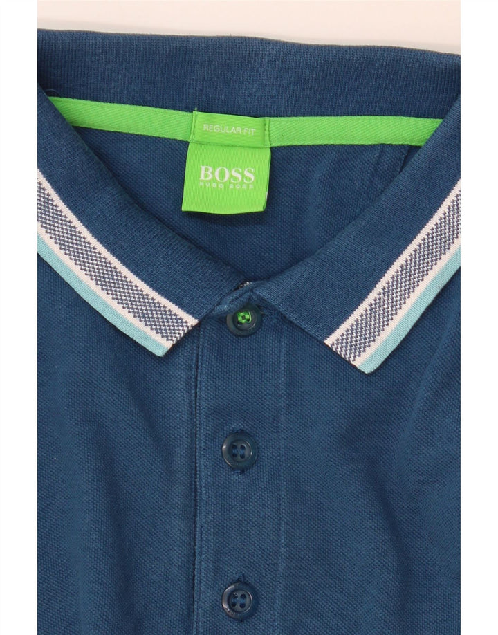HUGO BOSS Polo à manches longues coupe classique pour hommes, petit bleu