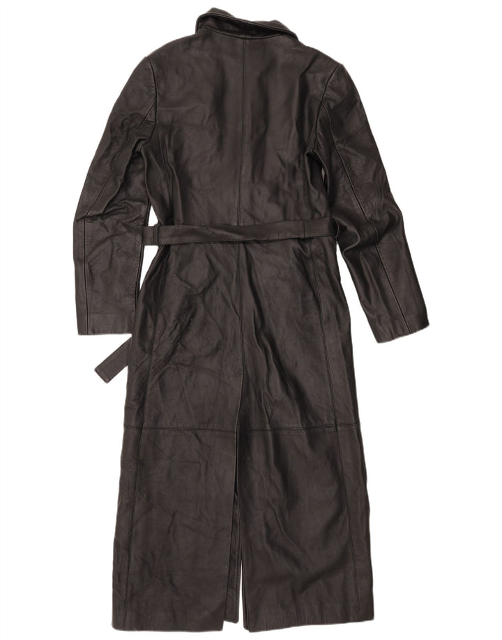 VINTAGE Manteau en cuir femme UK 10 Petit Noir