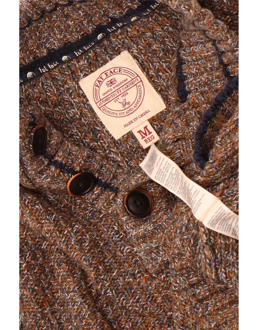 Fat Face Pull col boutonné pour homme en coton moucheté marron moyen