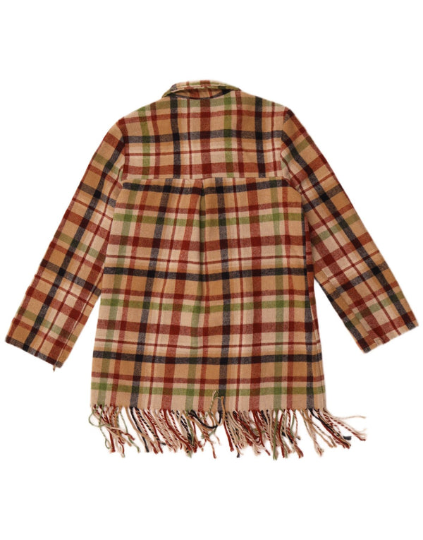 vintage Womens Longline Overcoat UK 14 Moyen Multicolore Check Polyester
