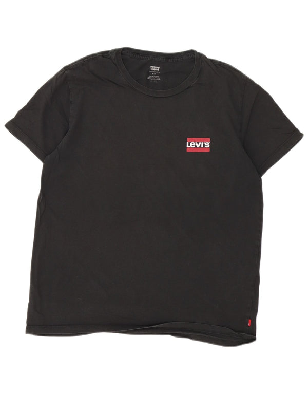 Levi's T-Shirt Slim Femme UK 16 Large Noir Coton