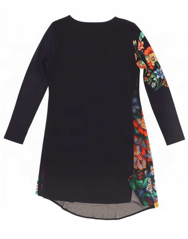 Desigual Robe droite à manches longues pour femme EU 46 XL Bleu marine Floral Viscose