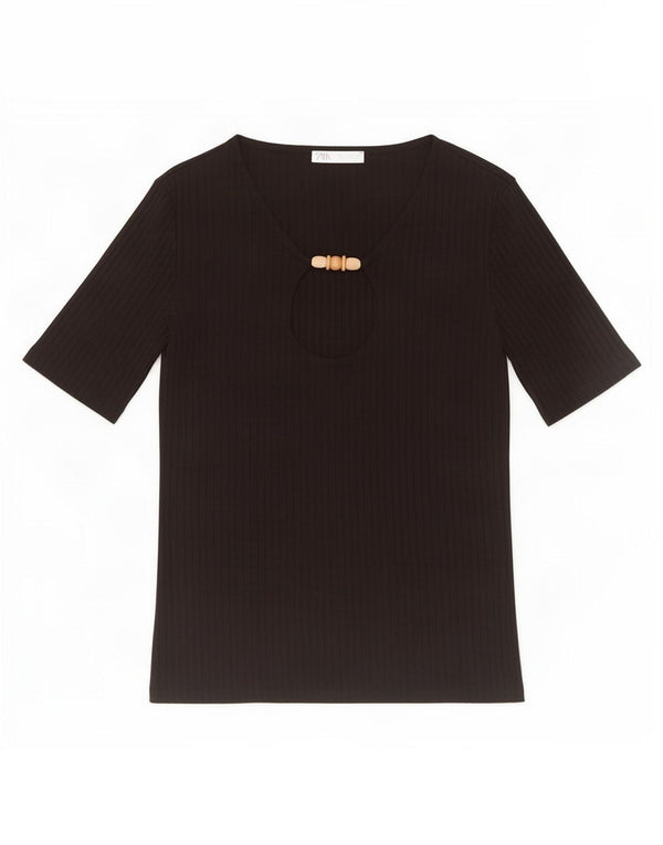 Zara Femme Chemisier Top UK 10 Small Noir Viscose