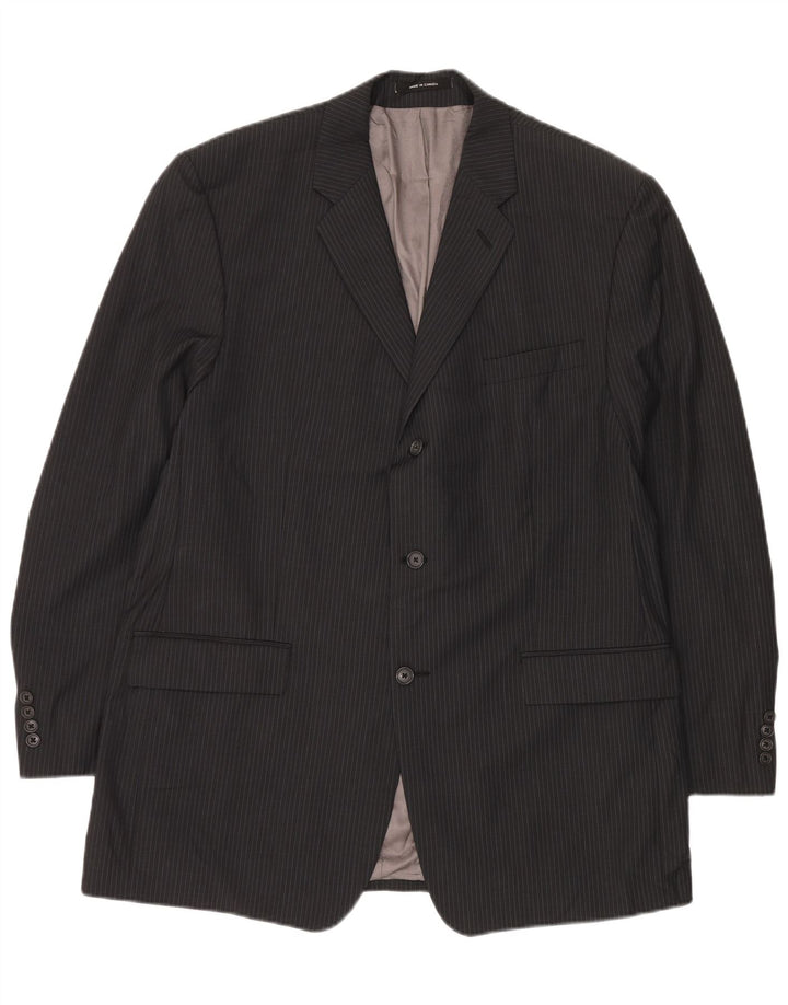 Calvin Klein Veste blazer longue pour homme UK 44 2XL Noir à fines rayures en laine vierge