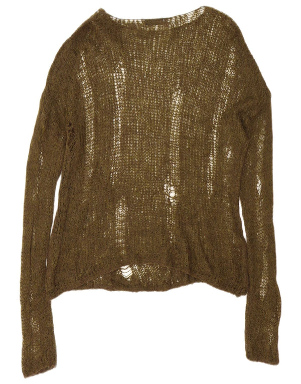 Zara Pull ample à col bateau pour femme, coupe ample, en détresse, UK 10, petit vert