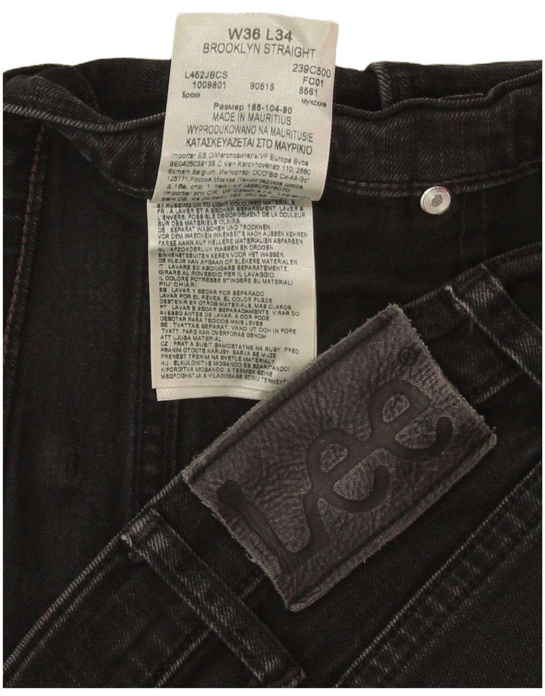 Lee Jean Droit Brooklyn Femme W36 L34 Noir Coton