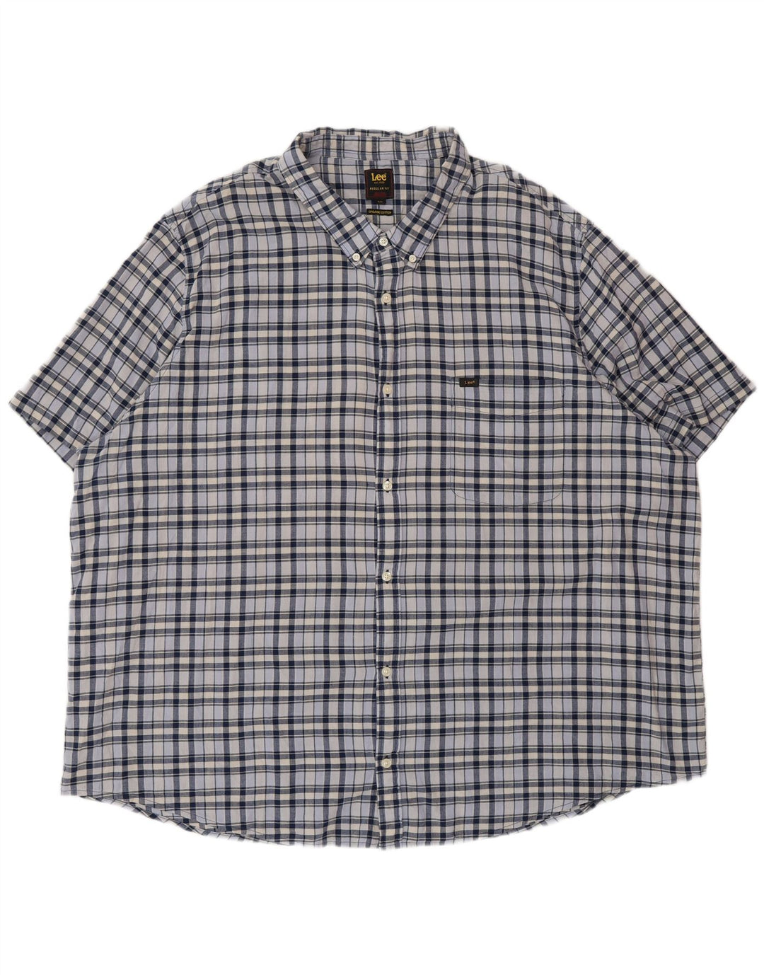 Lee Chemise à manches courtes pour homme Coupe régulière 5XL Bleu à carreaux en coton