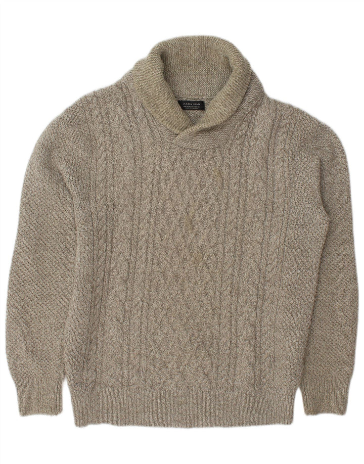 Zara Homme Pull Col Châle Acrylique Moucheté Beige Moyen