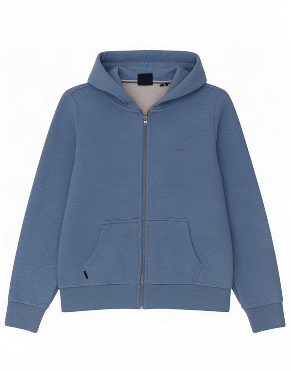 Superdry Womens Zip Hoodie Sweater UK 14 Large Blue Cotton