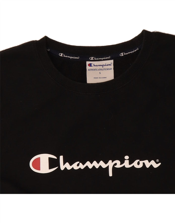 CHAMPION Womens Oversized Graphic Sweatshirt Jumper UK 10 Small Black Vintage Champion and Second-Hand Champion from Messina Hembry 
