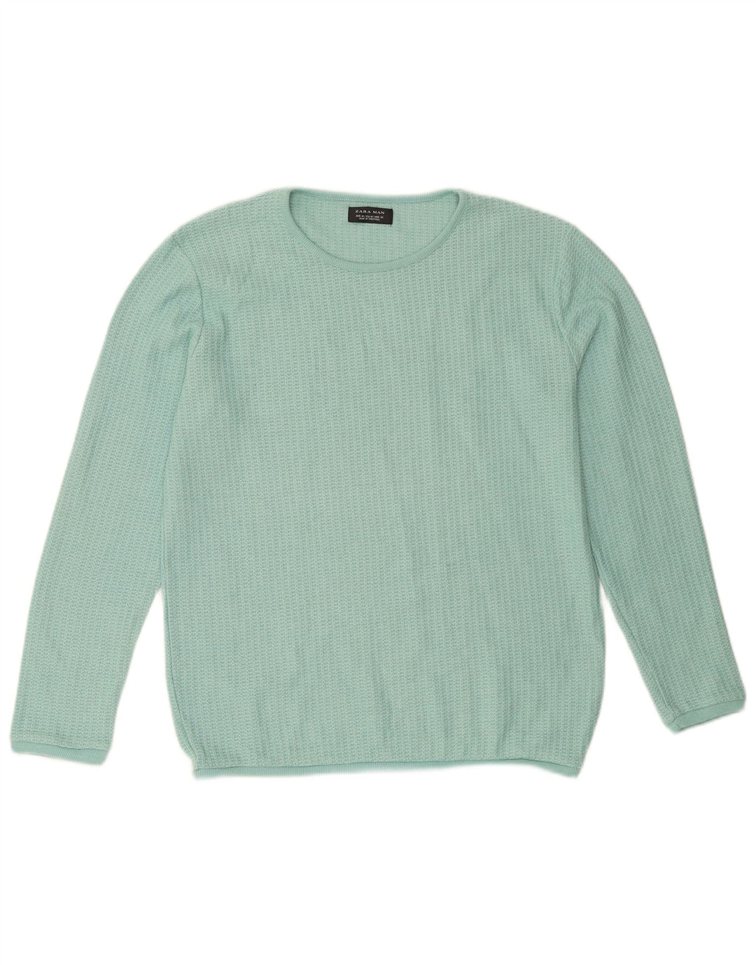 ZARA Pull col rond homme vert moyen en coton