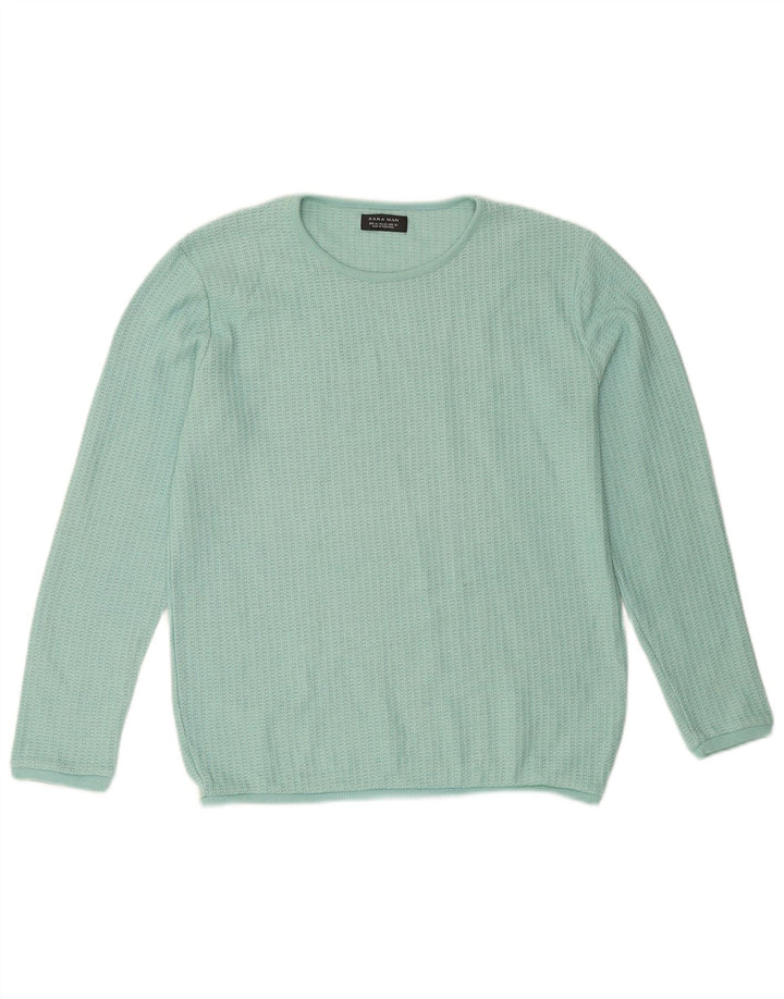 ZARA Pull col rond homme vert moyen en coton