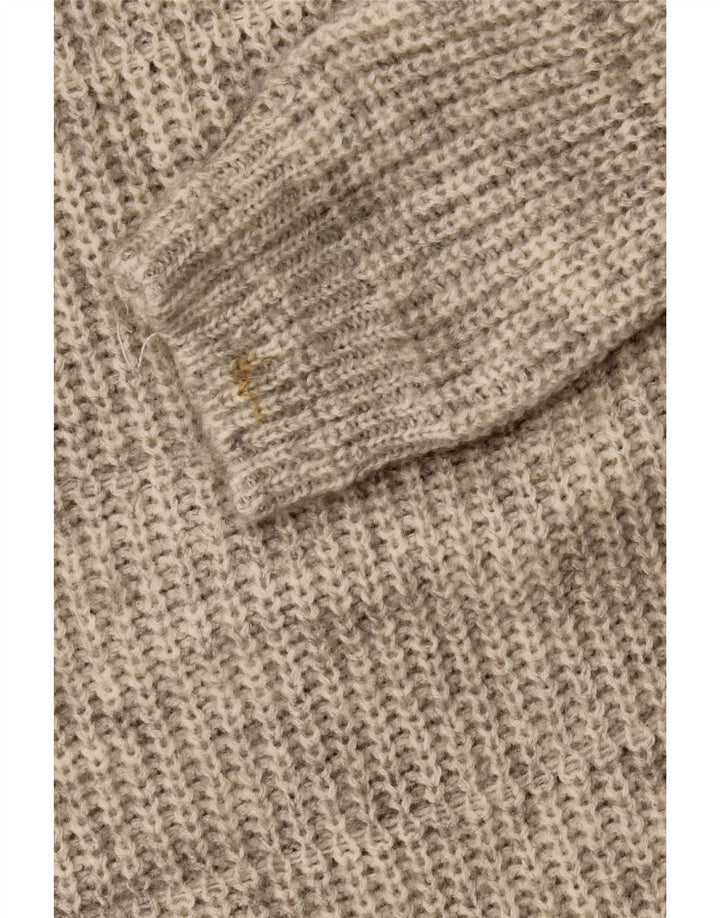 vintage Femmes Longline Crew Neck Jumper Pull UK 14 Gris Moyen