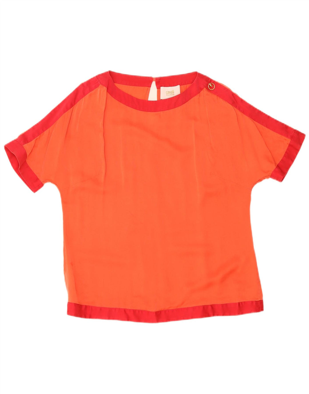 Cavalli Chemisier surdimensionné pour femme US 1 XS Orange Colorblock Soie