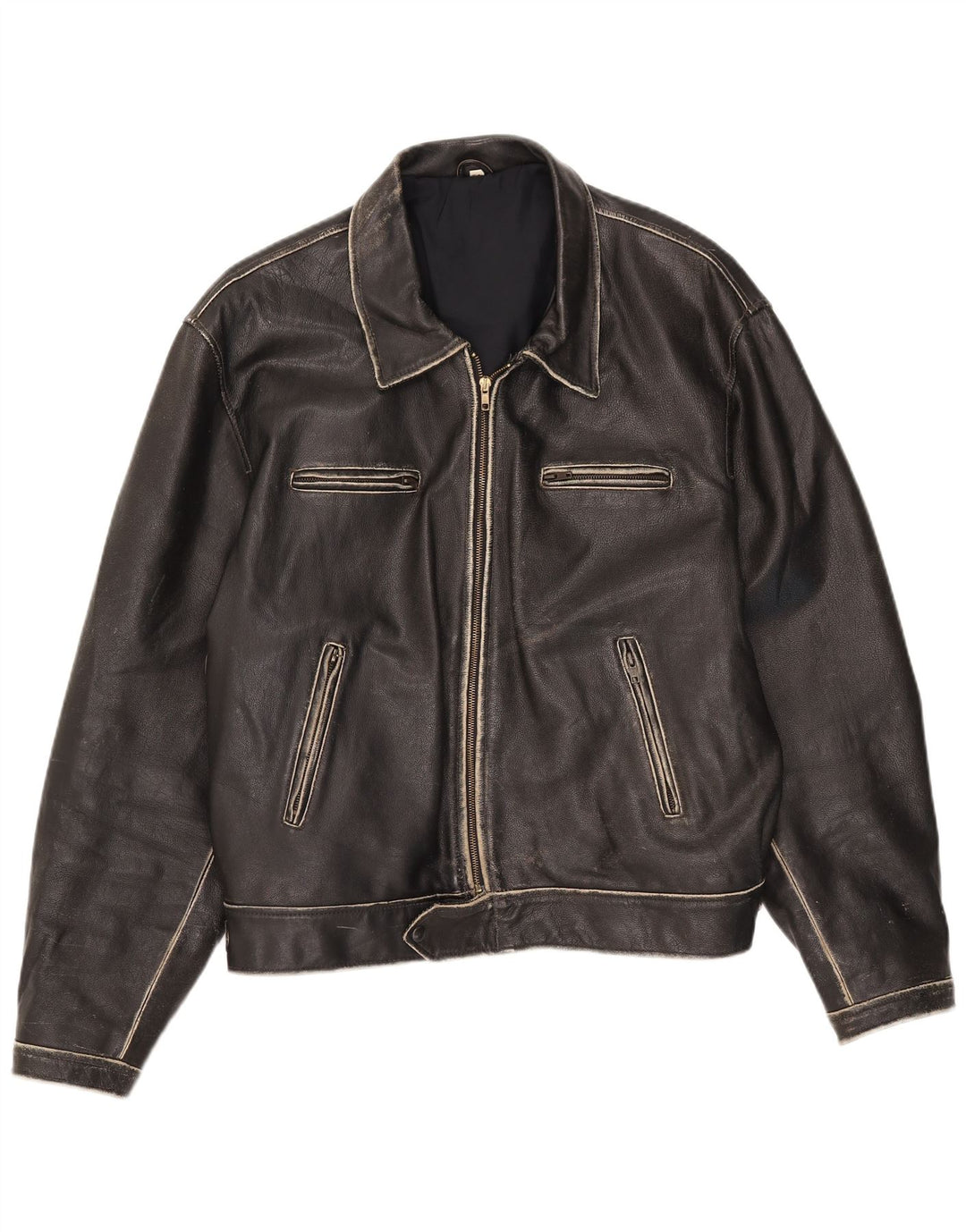 veste en cuir homme vintage IT 54 2XL Noir