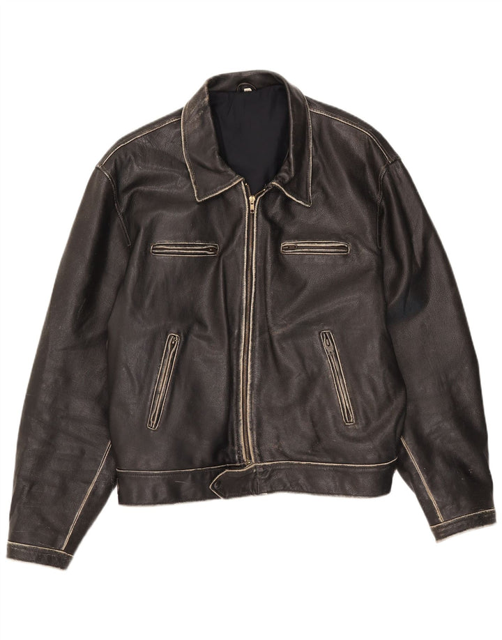 veste en cuir homme vintage IT 54 2XL Noir