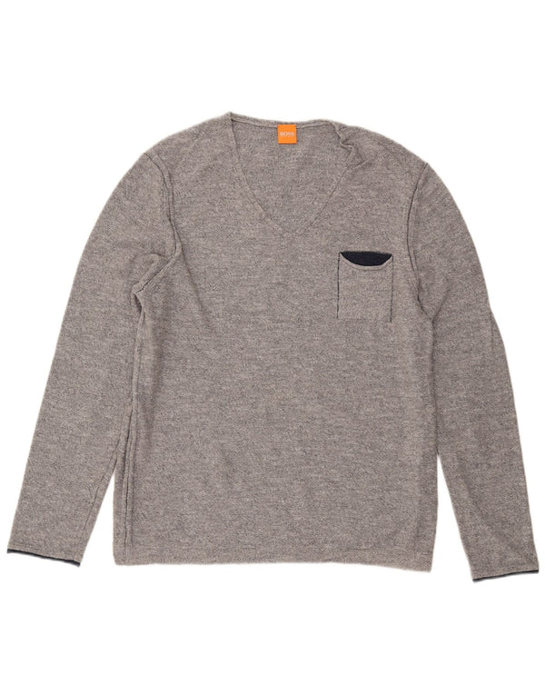 Hugo Boss Homme Pull col V XL Gris Coton