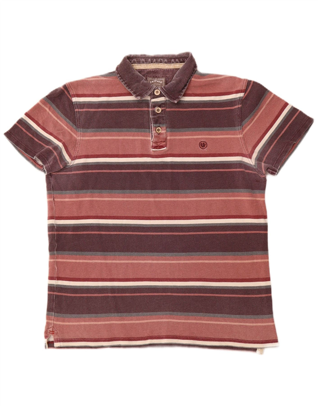 FAT FACE Polo Homme Coton Rayé Bordeaux Moyen