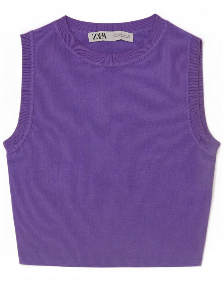Zara Womens Crop Vest Top UK 8 Petit Violet