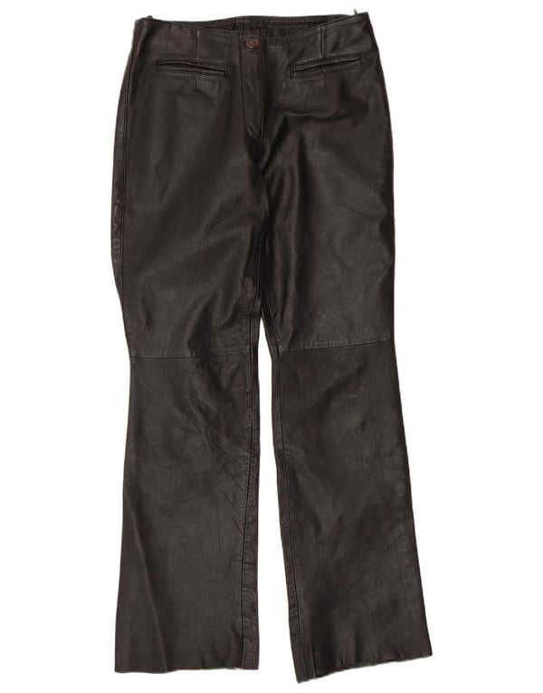 VINTAGE Pantalon en cuir bootcut femme UK 12 Medium W30 L32 Noir