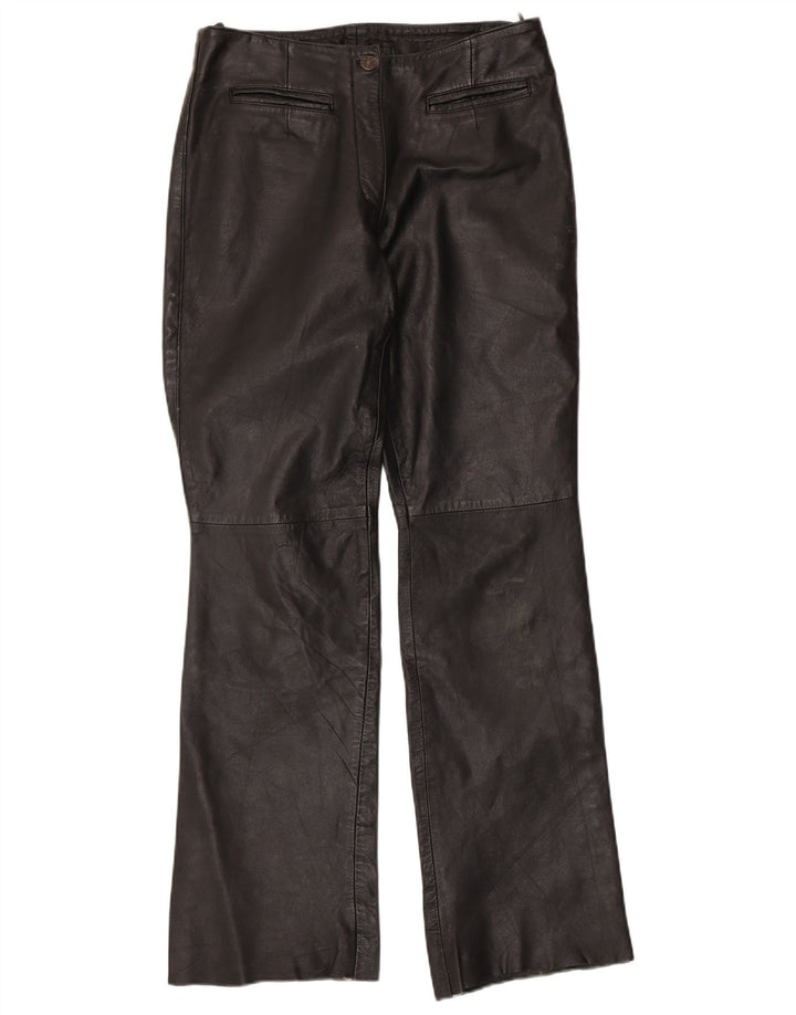 VINTAGE Pantalon en cuir bootcut femme UK 12 Medium W30 L32 Noir