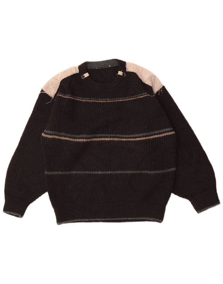 Pull à col rond vintage pour homme, color block noir moyen