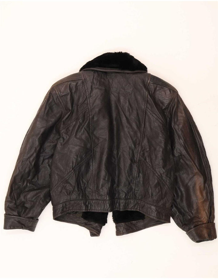veste en cuir ouverte femme vintage IT 42 Medium Black