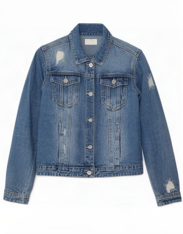 Lipsy Veste en jean effet vieilli fille 13-14 ans Bleu Coton