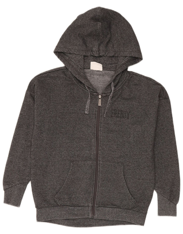 Freddy Pull à capuche zippé surdimensionné graphique pour femme UK 10 Petit gris moucheté