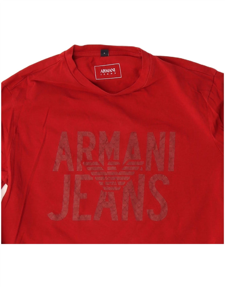 ARMANI JEANS Haut graphique à manches longues pour femme UK 12 Coton rouge moyen