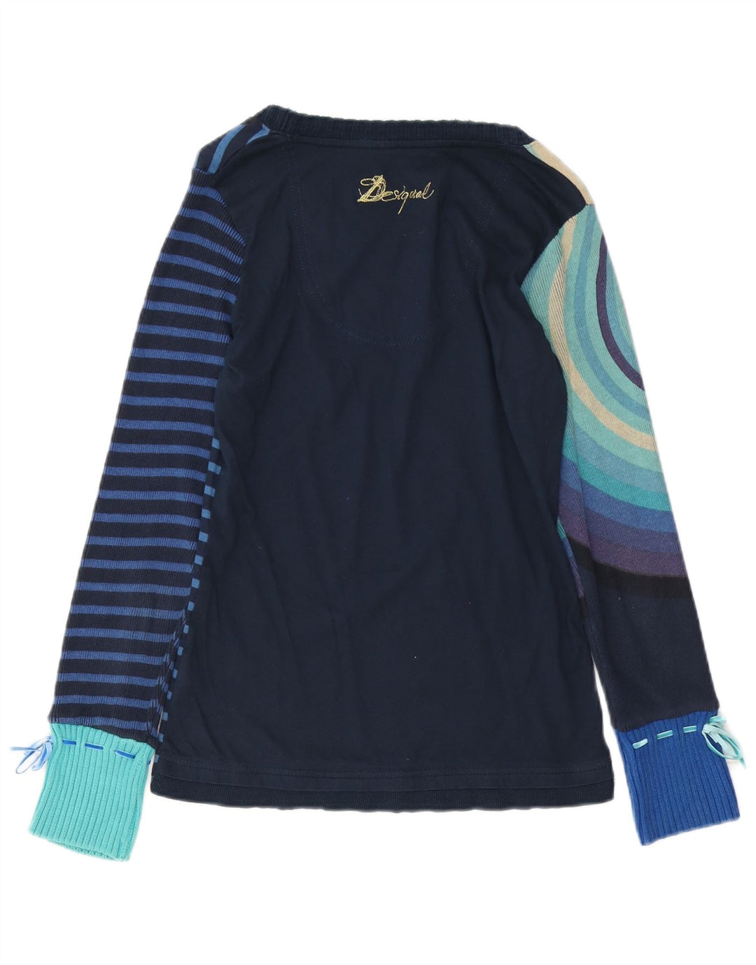 DESIGUAL Haut graphique à manches longues pour femme UK 12 Bleu moyen en coton rayé