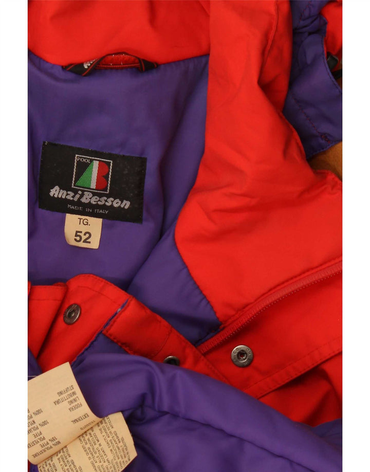 Anzi Besson Veste de ski à capuche pour homme IT 52 Large Rouge Colourblock Polyester