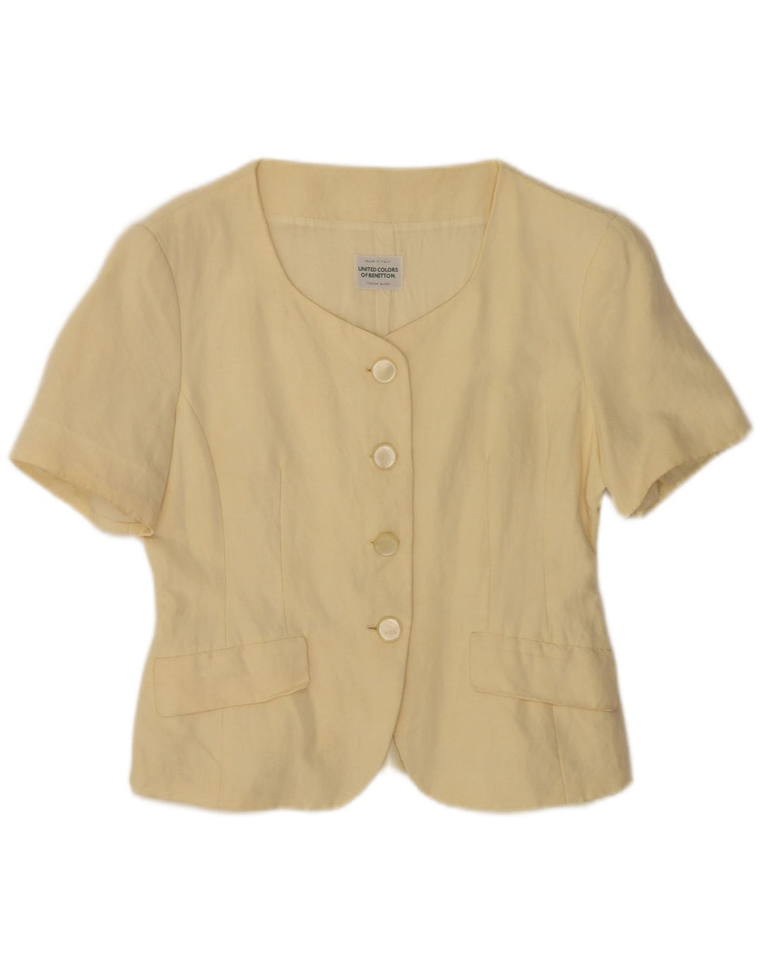 Benetton Veste blazer à 4 boutons à manches courtes pour femme IT 42 Beige moyen