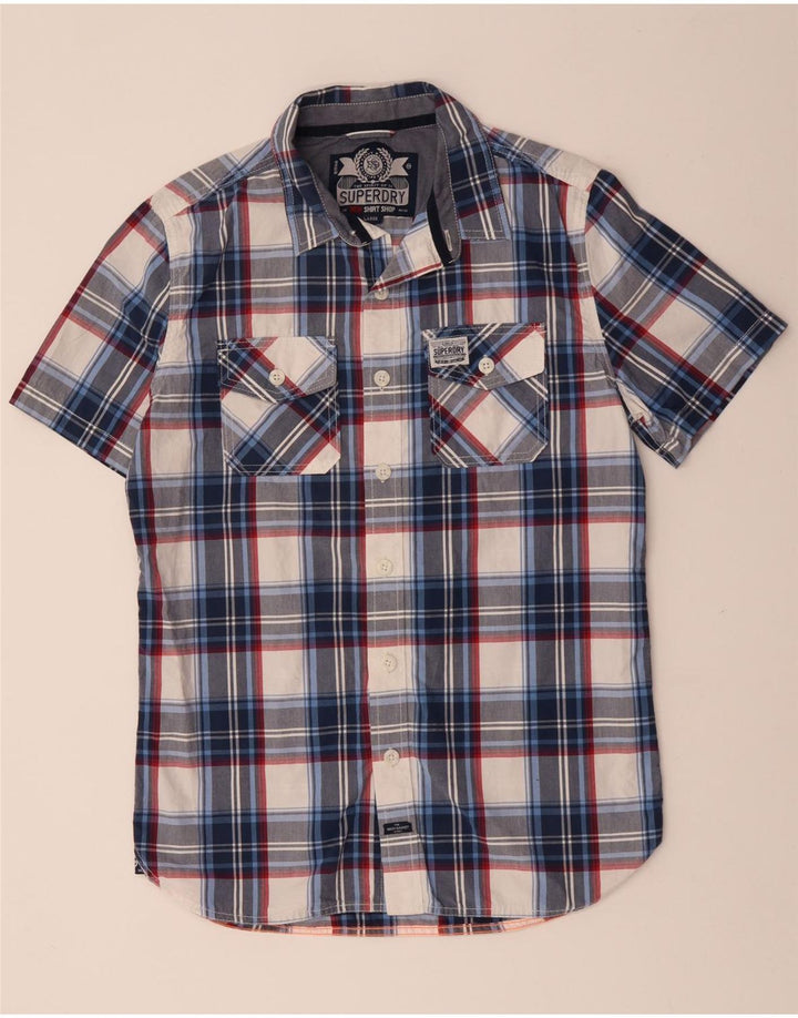 SUPERDRY Chemise à Manches Courtes Homme Grand Carreau Bleu Marine Coton