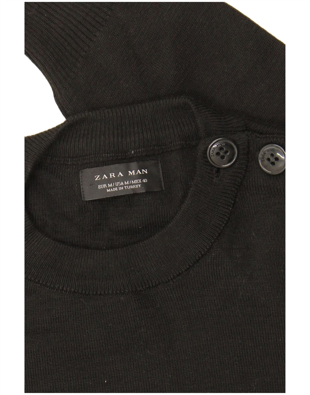 Zara Pull à col rond pour homme Noir moyen