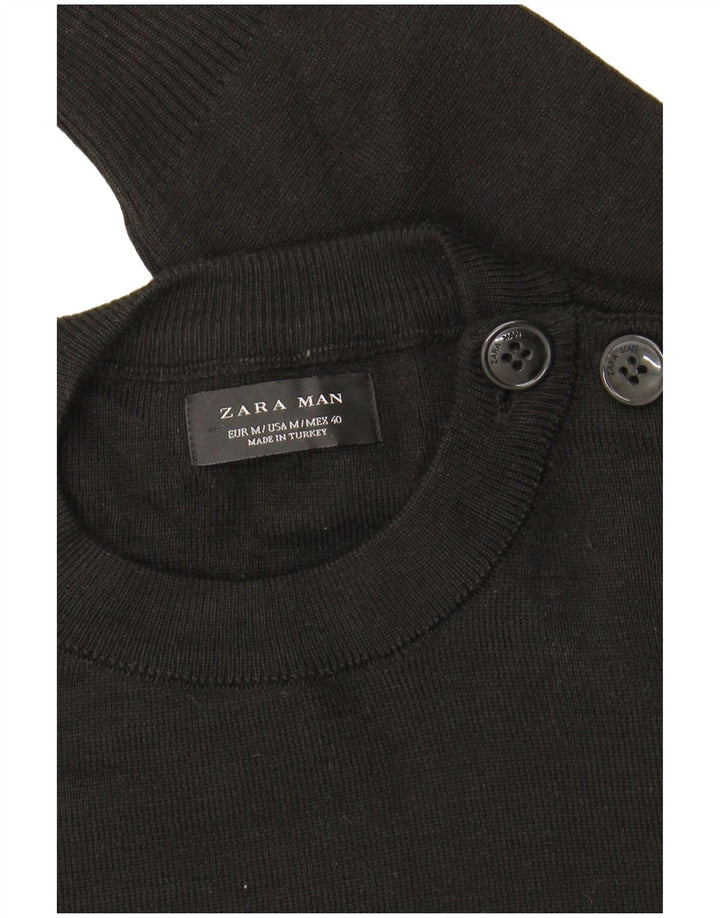 Zara Pull à col rond pour homme Noir moyen